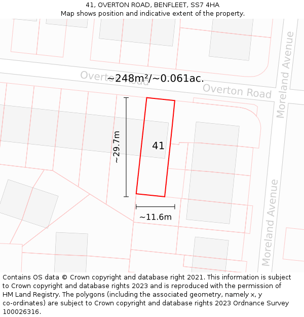 41, OVERTON ROAD, BENFLEET, SS7 4HA: Plot and title map