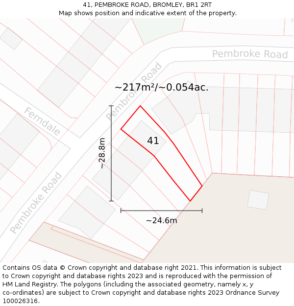41, PEMBROKE ROAD, BROMLEY, BR1 2RT: Plot and title map