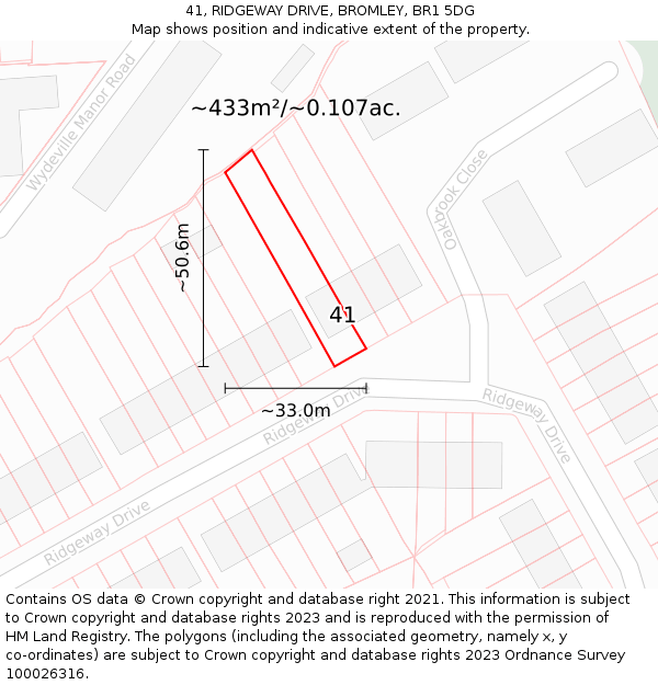 41, RIDGEWAY DRIVE, BROMLEY, BR1 5DG: Plot and title map