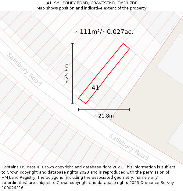 41, SALISBURY ROAD, GRAVESEND, DA11 7DF: Plot and title map