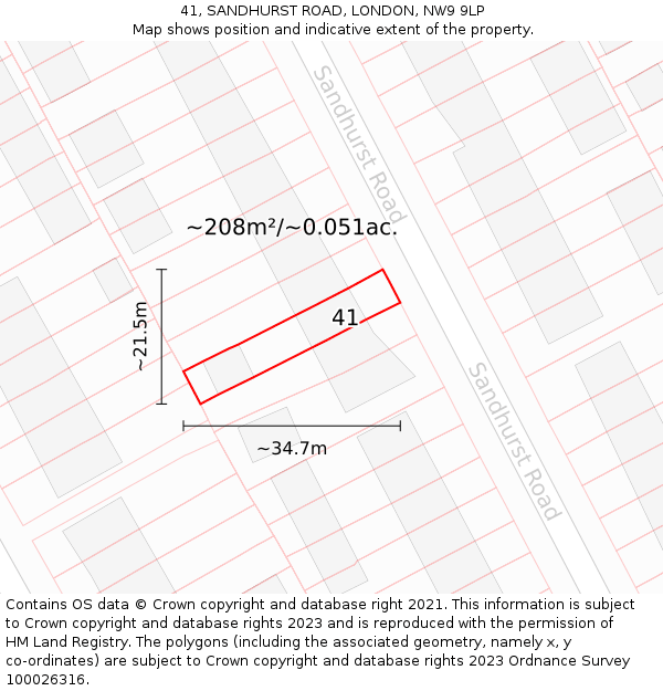 41, SANDHURST ROAD, LONDON, NW9 9LP: Plot and title map