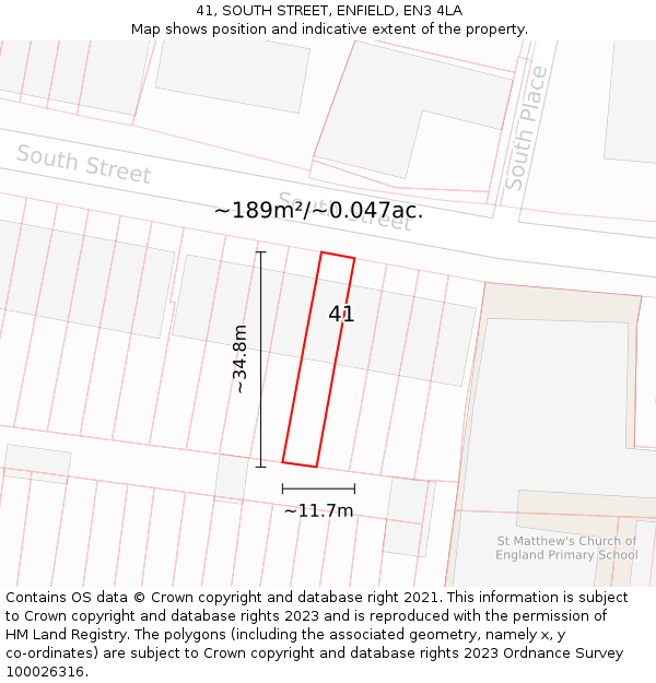 41, SOUTH STREET, ENFIELD, EN3 4LA: Plot and title map