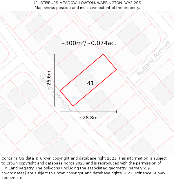 41, STIRRUPS MEADOW, LOWTON, WARRINGTON, WA3 2SS: Plot and title map