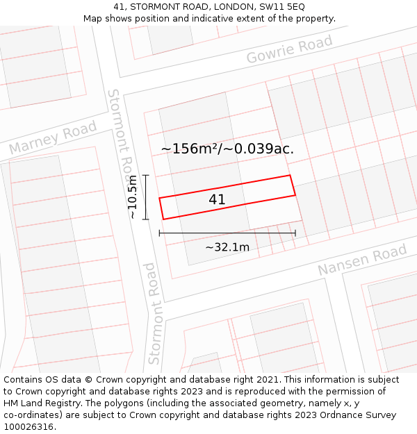 41, STORMONT ROAD, LONDON, SW11 5EQ: Plot and title map