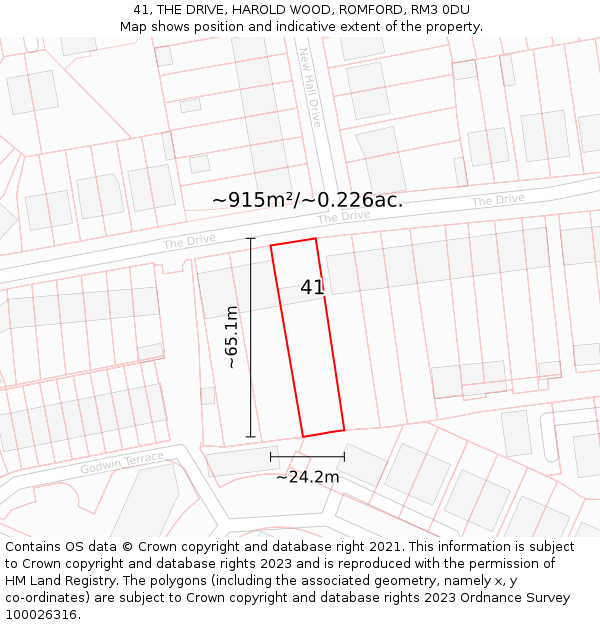 41, THE DRIVE, HAROLD WOOD, ROMFORD, RM3 0DU: Plot and title map