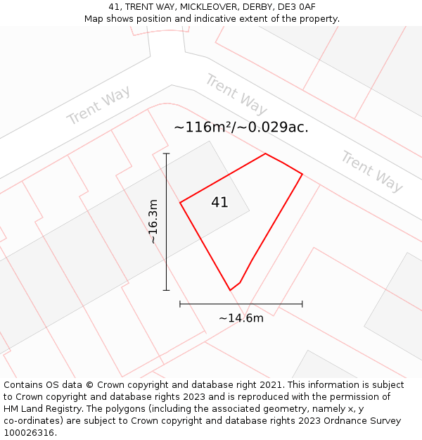 41, TRENT WAY, MICKLEOVER, DERBY, DE3 0AF: Plot and title map