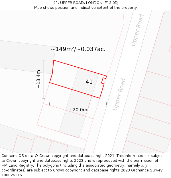 41, UPPER ROAD, LONDON, E13 0DJ: Plot and title map