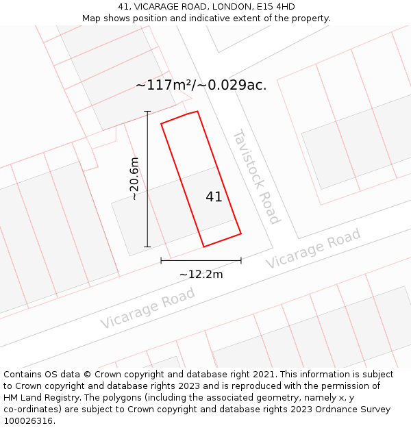41, VICARAGE ROAD, LONDON, E15 4HD: Plot and title map