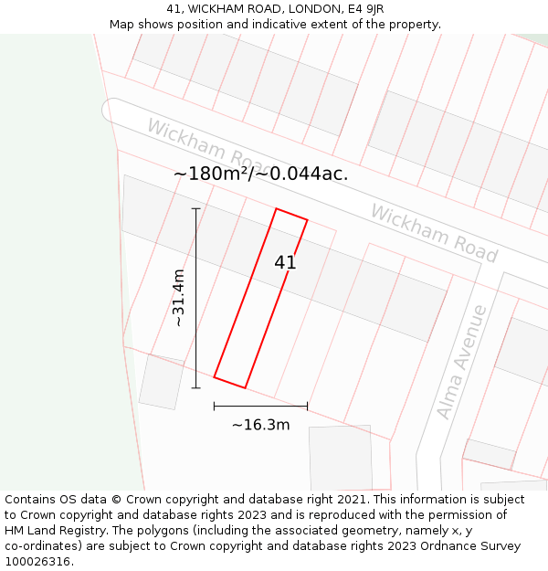 41, WICKHAM ROAD, LONDON, E4 9JR: Plot and title map