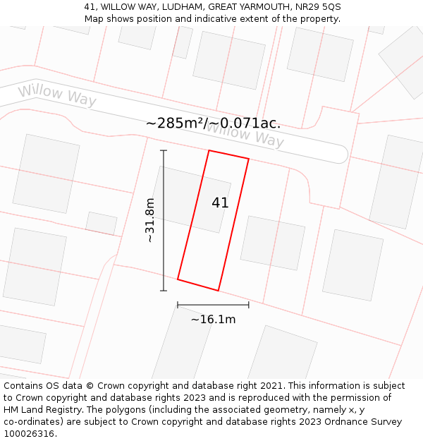 41, WILLOW WAY, LUDHAM, GREAT YARMOUTH, NR29 5QS: Plot and title map