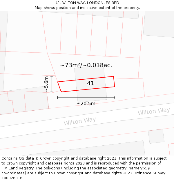 41, WILTON WAY, LONDON, E8 3ED: Plot and title map