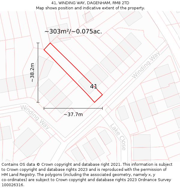 41, WINDING WAY, DAGENHAM, RM8 2TD: Plot and title map