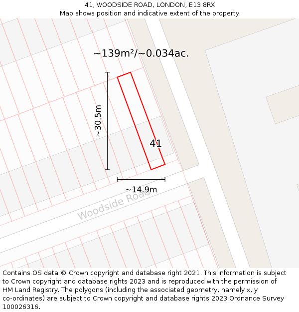 41, WOODSIDE ROAD, LONDON, E13 8RX: Plot and title map