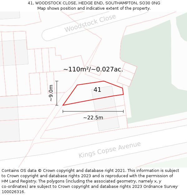 41, WOODSTOCK CLOSE, HEDGE END, SOUTHAMPTON, SO30 0NG: Plot and title map