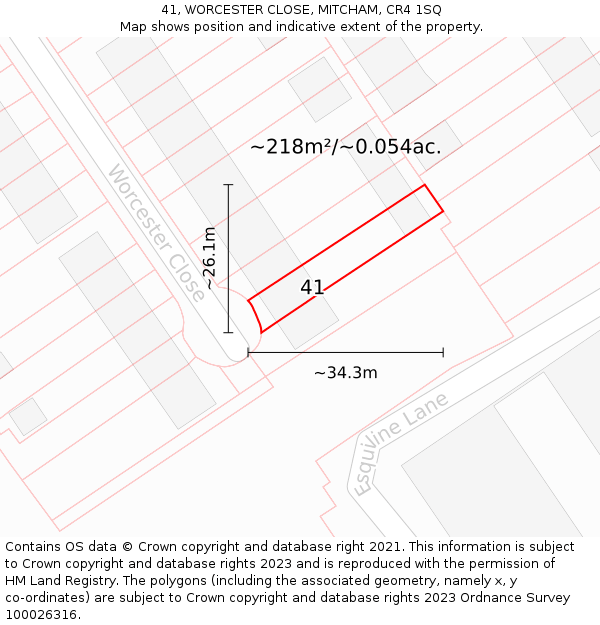 41, WORCESTER CLOSE, MITCHAM, CR4 1SQ: Plot and title map