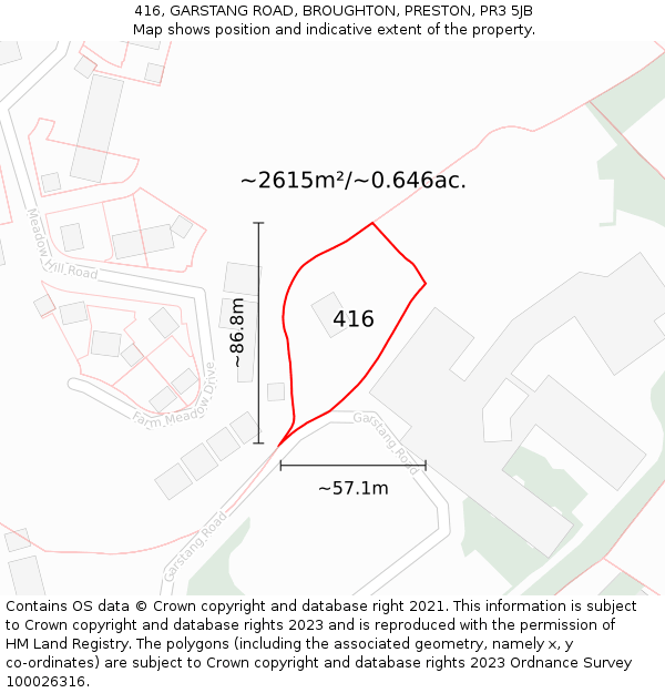 416, GARSTANG ROAD, BROUGHTON, PRESTON, PR3 5JB: Plot and title map