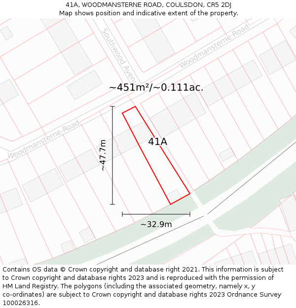41A, WOODMANSTERNE ROAD, COULSDON, CR5 2DJ: Plot and title map