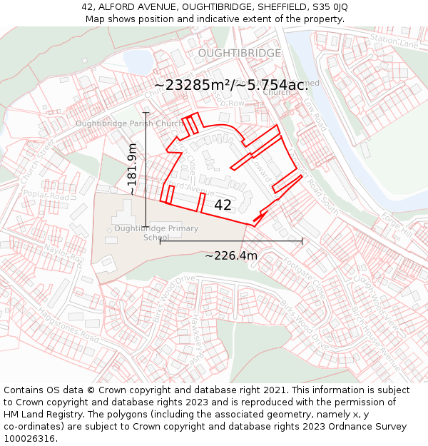42, ALFORD AVENUE, OUGHTIBRIDGE, SHEFFIELD, S35 0JQ: Plot and title map