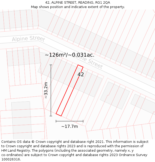 42, ALPINE STREET, READING, RG1 2QA: Plot and title map