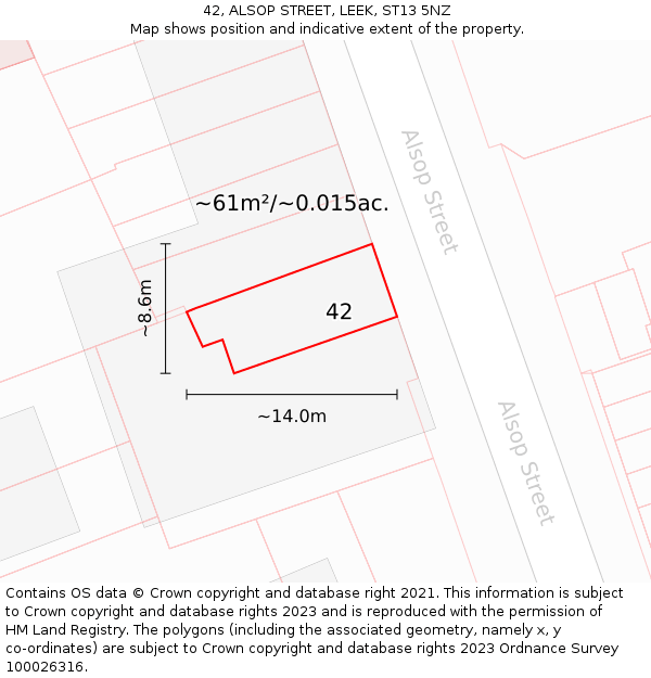 42, ALSOP STREET, LEEK, ST13 5NZ: Plot and title map