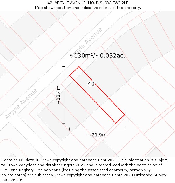 42, ARGYLE AVENUE, HOUNSLOW, TW3 2LF: Plot and title map