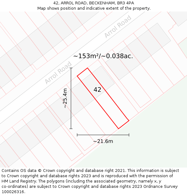 42, ARROL ROAD, BECKENHAM, BR3 4PA: Plot and title map