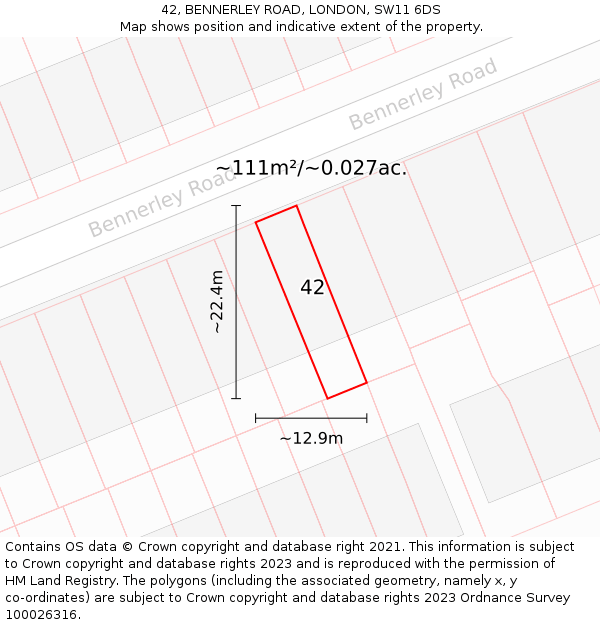 42, BENNERLEY ROAD, LONDON, SW11 6DS: Plot and title map