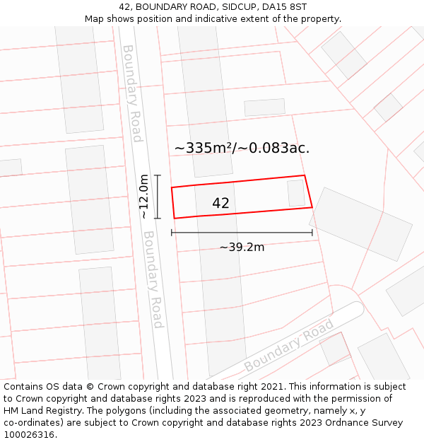 42, BOUNDARY ROAD, SIDCUP, DA15 8ST: Plot and title map