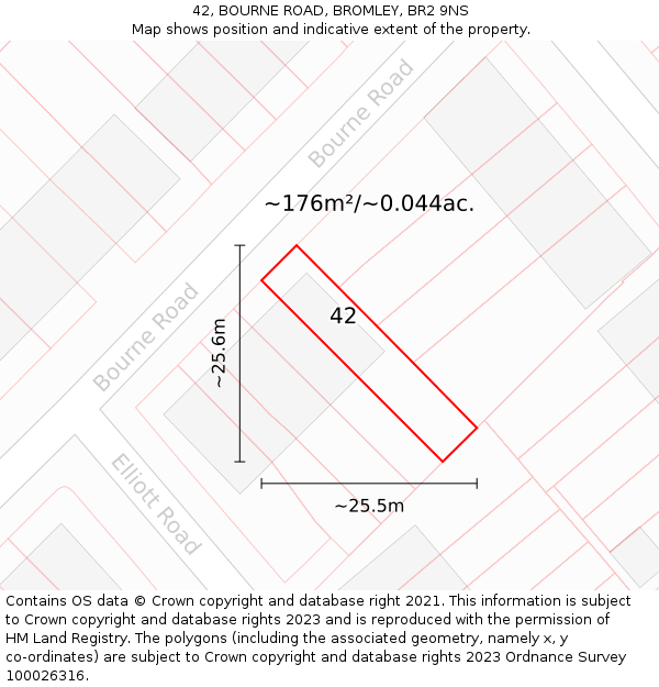 42, BOURNE ROAD, BROMLEY, BR2 9NS: Plot and title map