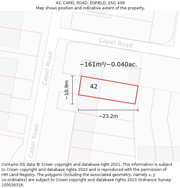 42, CAPEL ROAD, ENFIELD, EN1 4SR: Plot and title map