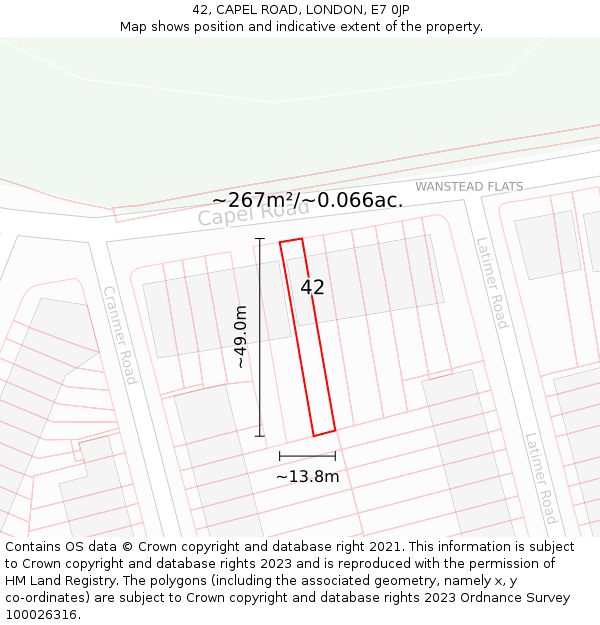 42, CAPEL ROAD, LONDON, E7 0JP: Plot and title map