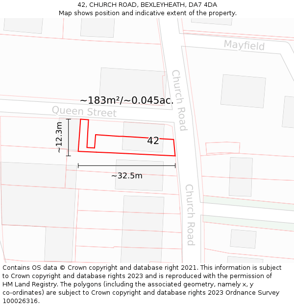 42, CHURCH ROAD, BEXLEYHEATH, DA7 4DA: Plot and title map