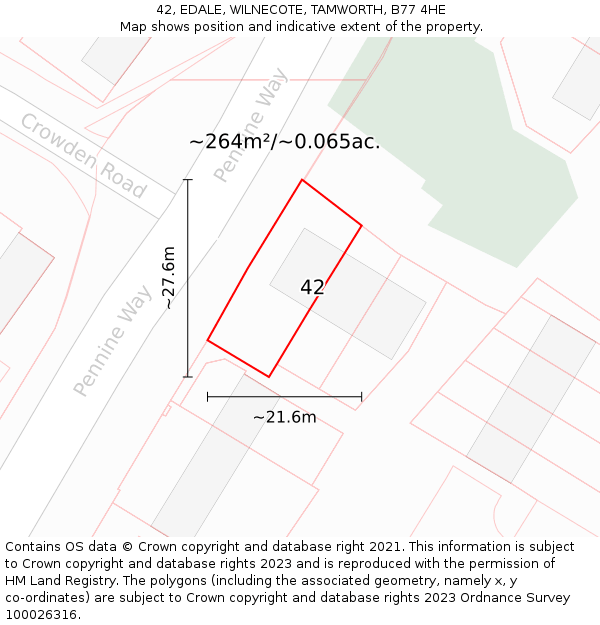 42, EDALE, WILNECOTE, TAMWORTH, B77 4HE: Plot and title map