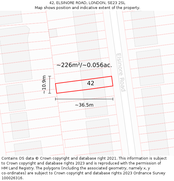 42, ELSINORE ROAD, LONDON, SE23 2SL: Plot and title map
