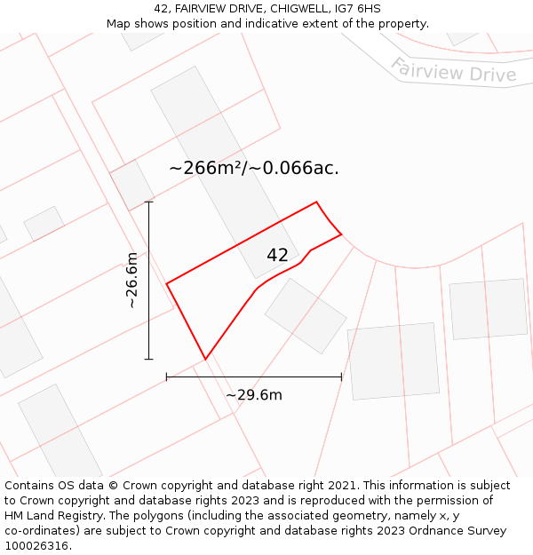 42, FAIRVIEW DRIVE, CHIGWELL, IG7 6HS: Plot and title map