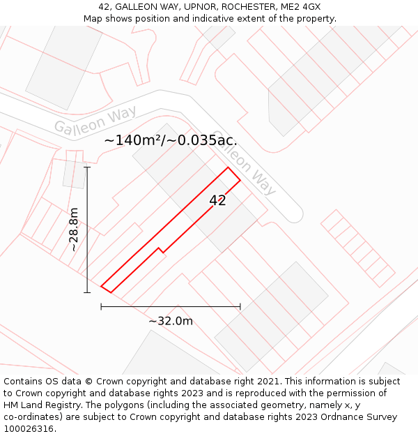 42, GALLEON WAY, UPNOR, ROCHESTER, ME2 4GX: Plot and title map