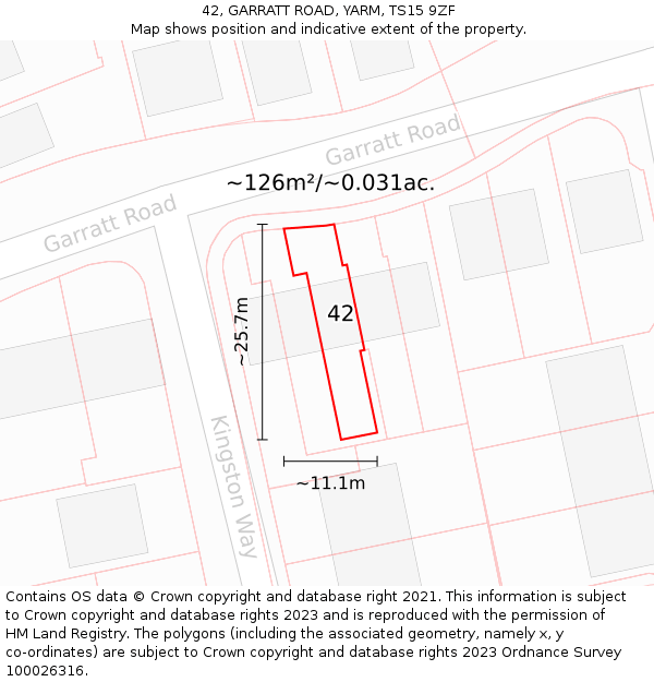 42, GARRATT ROAD, YARM, TS15 9ZF: Plot and title map