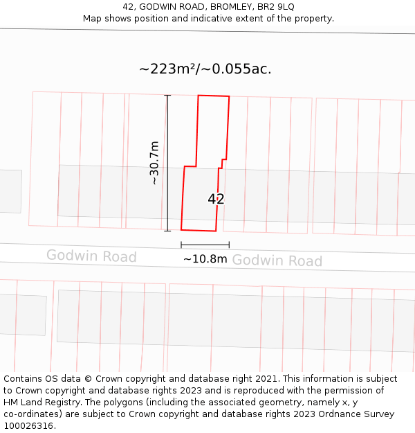 42, GODWIN ROAD, BROMLEY, BR2 9LQ: Plot and title map