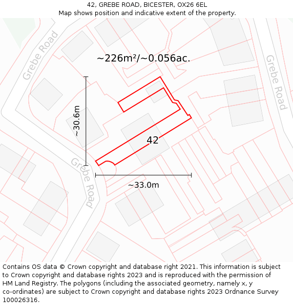 42, GREBE ROAD, BICESTER, OX26 6EL: Plot and title map