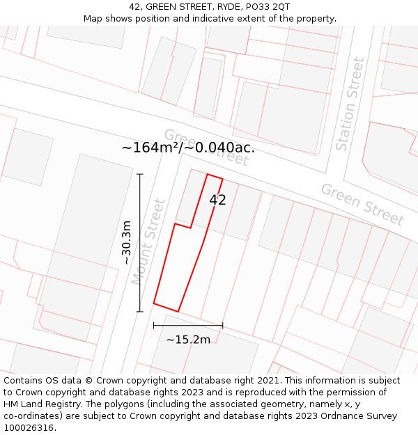 42, GREEN STREET, RYDE, PO33 2QT: Plot and title map