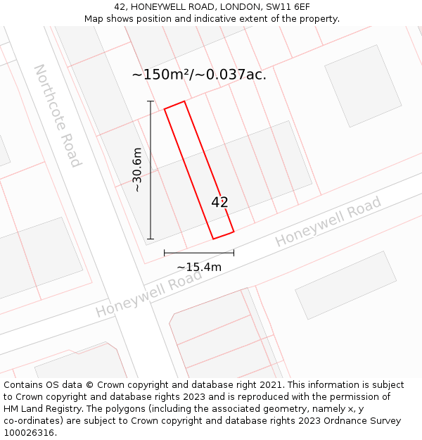 42, HONEYWELL ROAD, LONDON, SW11 6EF: Plot and title map