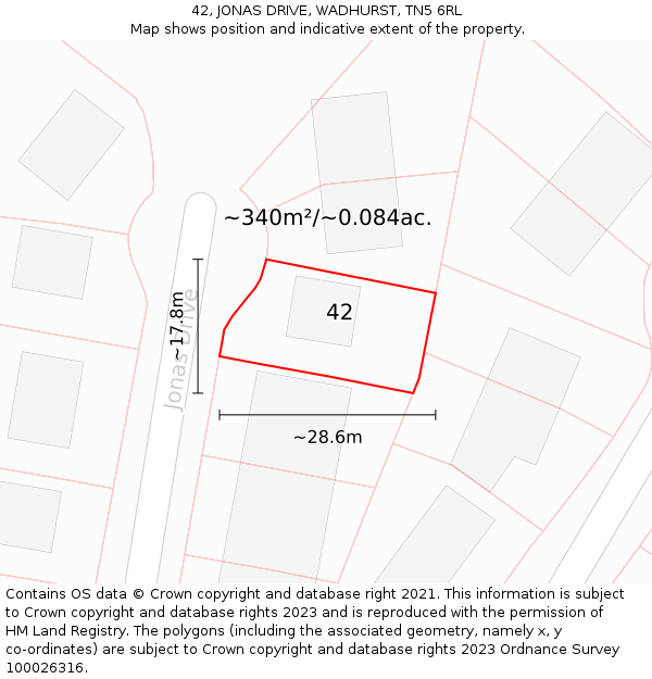 42, JONAS DRIVE, WADHURST, TN5 6RL: Plot and title map