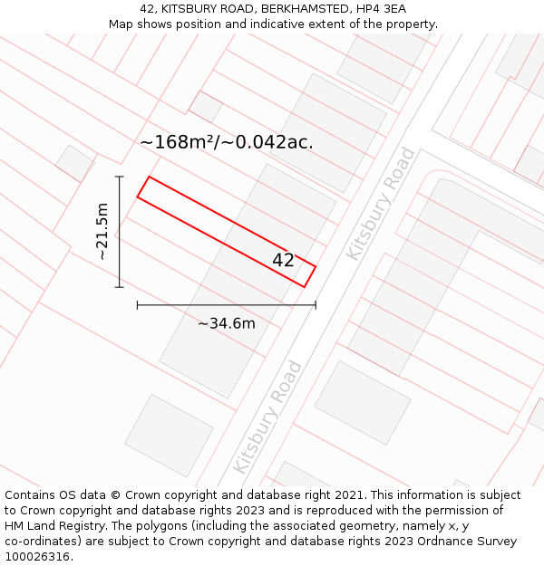 42, KITSBURY ROAD, BERKHAMSTED, HP4 3EA: Plot and title map