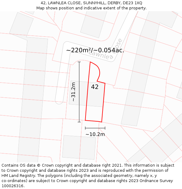 42, LAWNLEA CLOSE, SUNNYHILL, DERBY, DE23 1XQ: Plot and title map