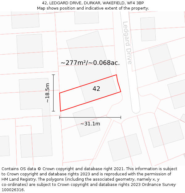 42, LEDGARD DRIVE, DURKAR, WAKEFIELD, WF4 3BP: Plot and title map