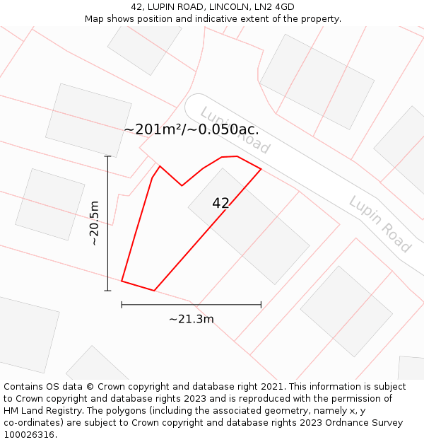 42, LUPIN ROAD, LINCOLN, LN2 4GD: Plot and title map