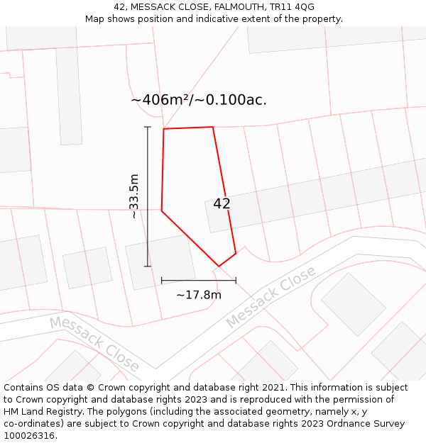 42, MESSACK CLOSE, FALMOUTH, TR11 4QG: Plot and title map
