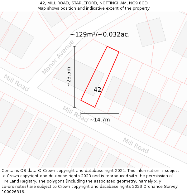 42, MILL ROAD, STAPLEFORD, NOTTINGHAM, NG9 8GD: Plot and title map