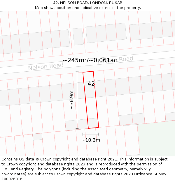 42, NELSON ROAD, LONDON, E4 9AR: Plot and title map