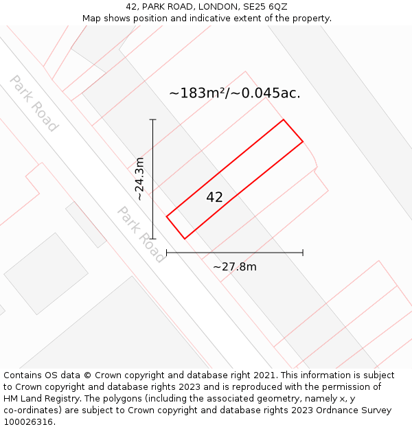 42, PARK ROAD, LONDON, SE25 6QZ: Plot and title map
